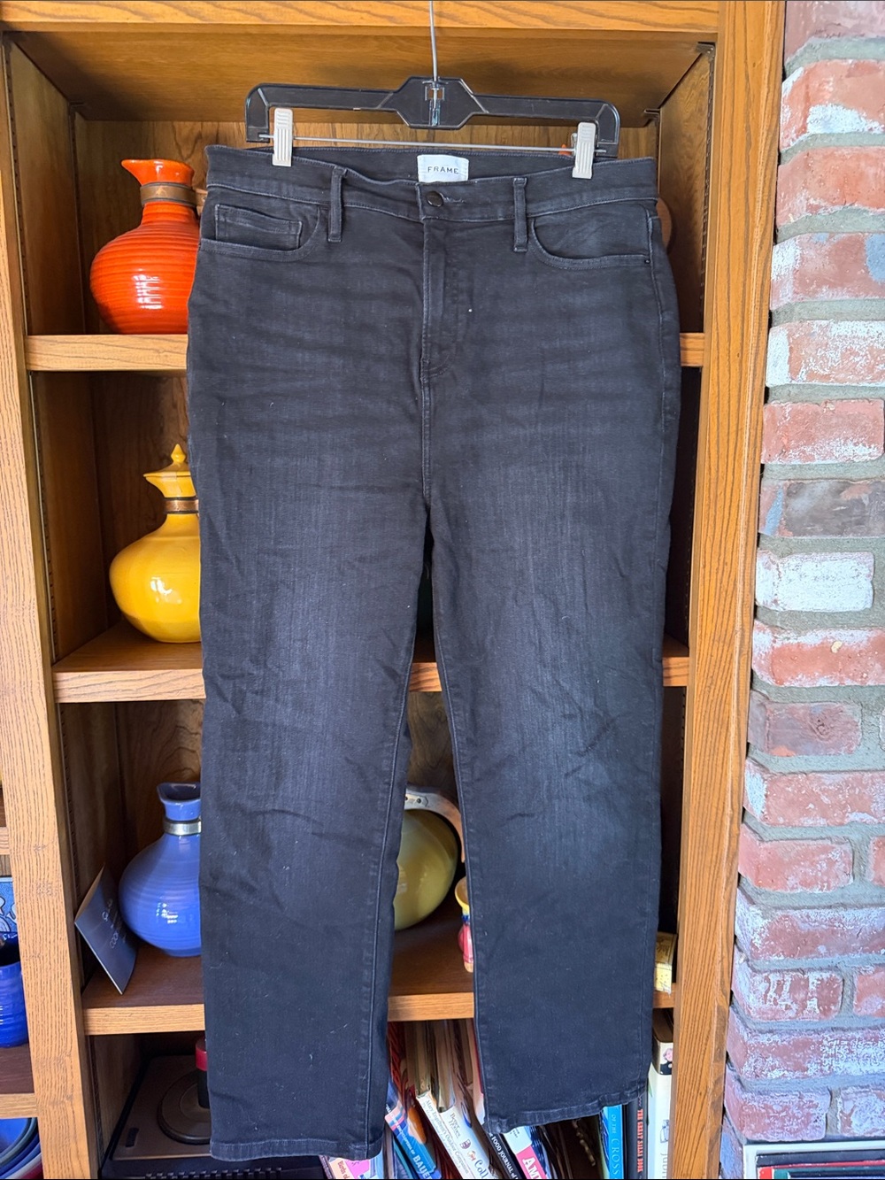 FRAME Black Straight-Leg Jeans